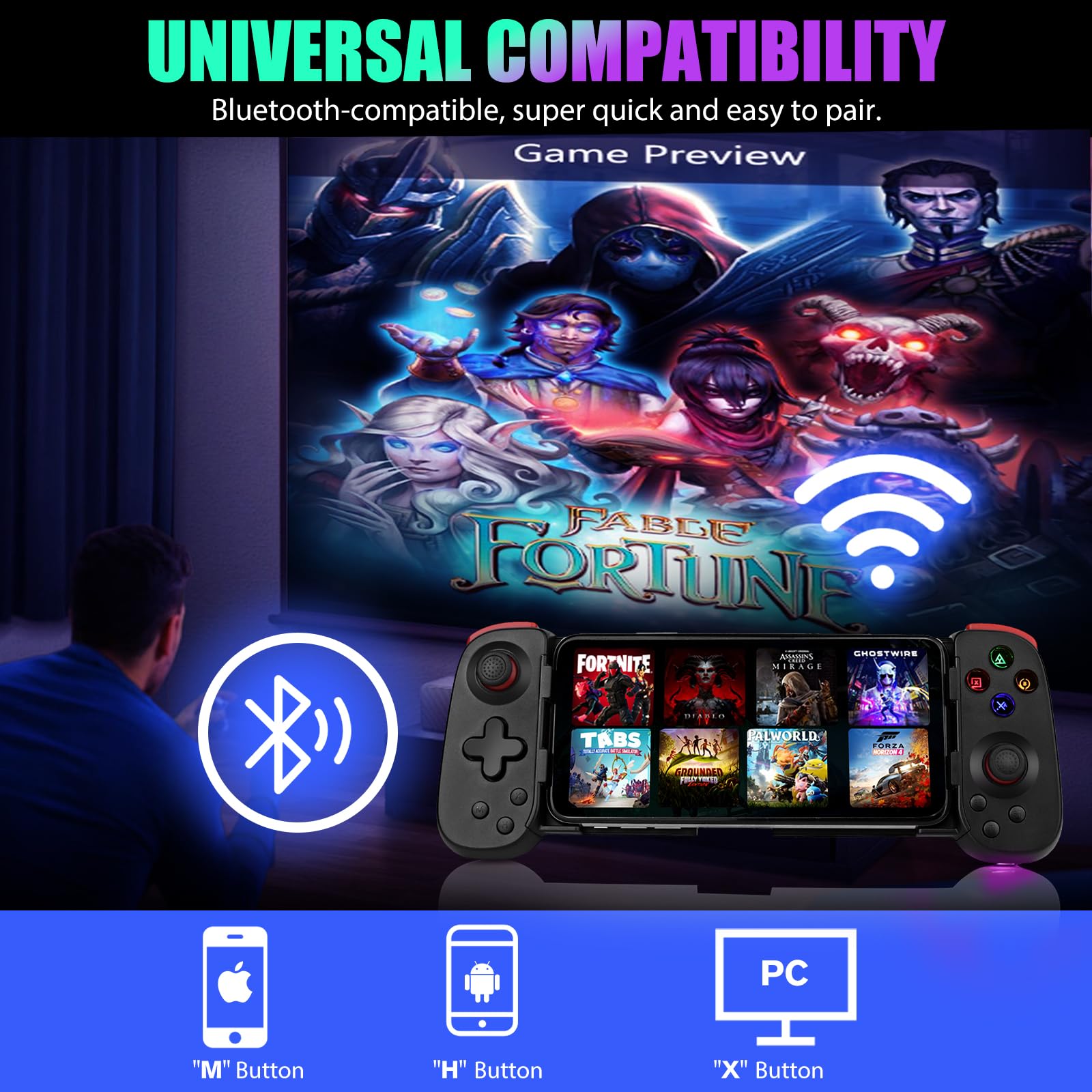 Wireless Bluetooth Game Controller for iOS Android - Xbox/PS/Switch/PC/Steam - Perfect for Mobile Gaming