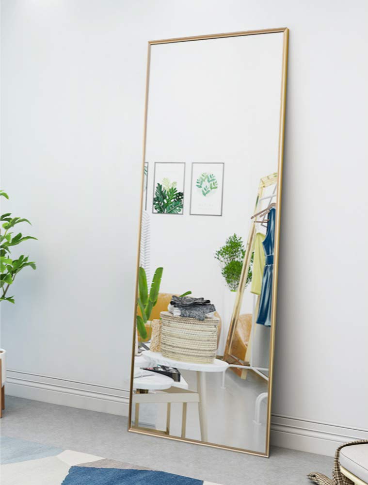 **MIRRORCC 65x22 Inch Full Length Mirror - Aluminum Alloy Thin Frame, Large Rectangle Dressing Mirror for Bedroom, Wall-Mounted or Standing Floor Mirror in Gold - Perfect for Vanity, Closet, and Home Decor**