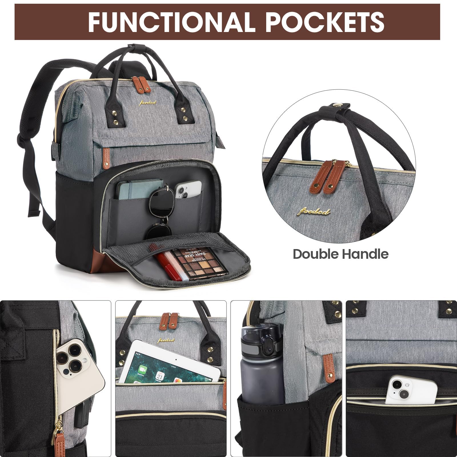 17 Inch Women's Laptop Backpack - Waterproof Anti-Theft Work Bag with USB Charger for Nurse, Teacher & College Students | Business Travel, Commuting & School Use (Black/Grey/Brown)