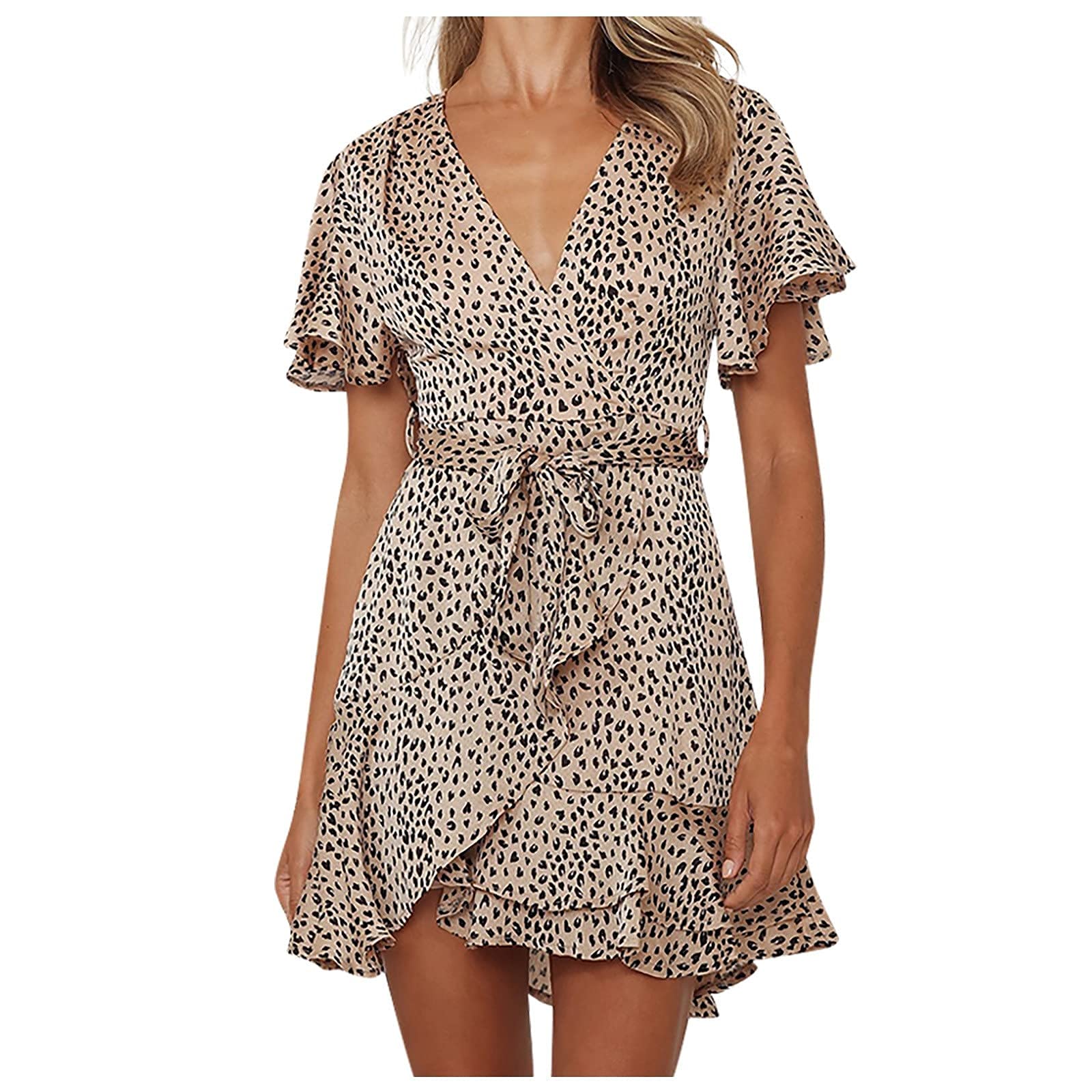 Women's Summer Casual Short Sleeve Lace Printed Dress - Flowy Beach Cover Up, Garden Party & Date Night Outfit