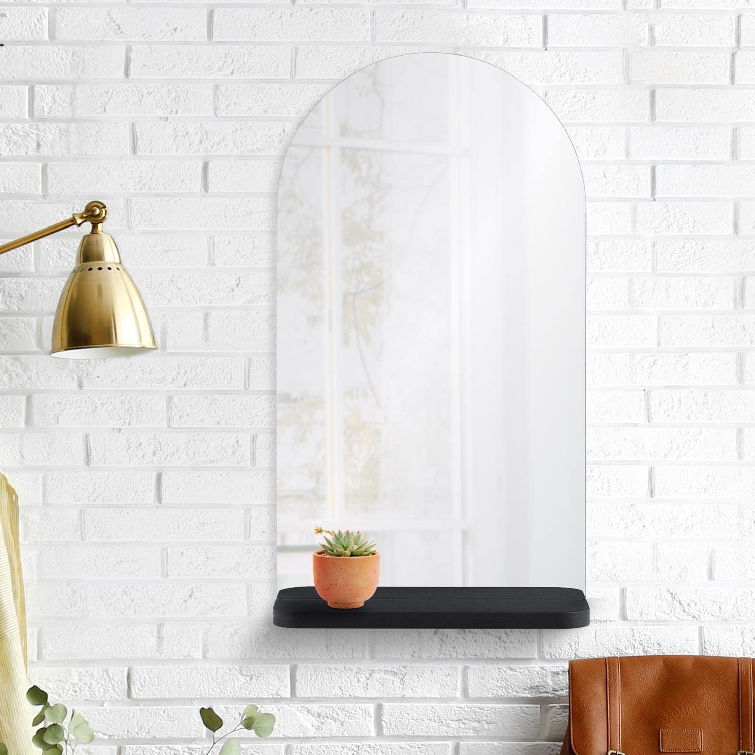 Renwil Lucila 36x20 Inch Modern Clear Glass Arch Wall Mirror - Elegant Home Decor for Living Room, Bedroom, Entryway & Bathroom