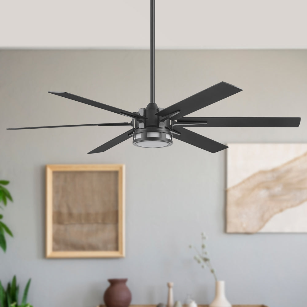 60 Inch Honeywell Kaliza Matte Black Smart Ceiling Fan with Color Changing LED Light & Remote Control - Perfect for Living Room, Bedroom, and Outdoor Spaces
