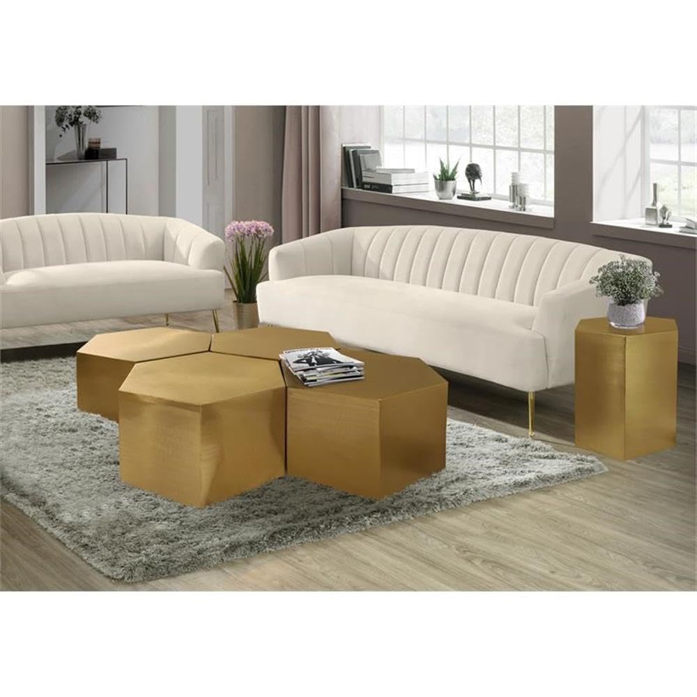 Modern Brushed Gold Metal Coffee Table - 4-Piece Modular Set for Living Room