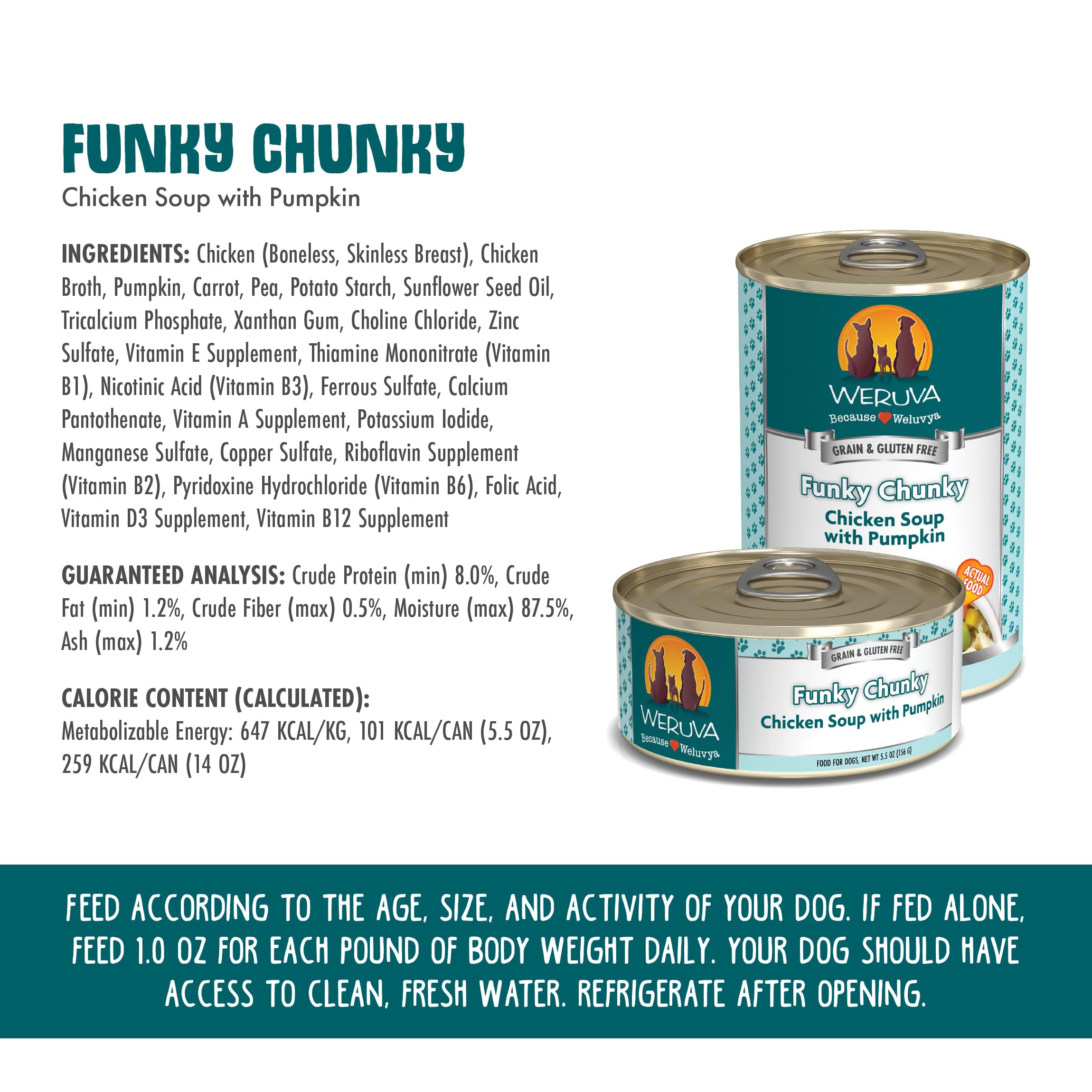 Weruva Classic Dog Food - Funky Chunky Chicken Soup with Chicken Breast & Pumpkin in Gravy, Grain-Free Wet Dog Food, 5.5oz Can (Pack of 24) - High Protein Meal for Adult Dogs, Perfect for Picky Eaters & Sensitive Stomachs