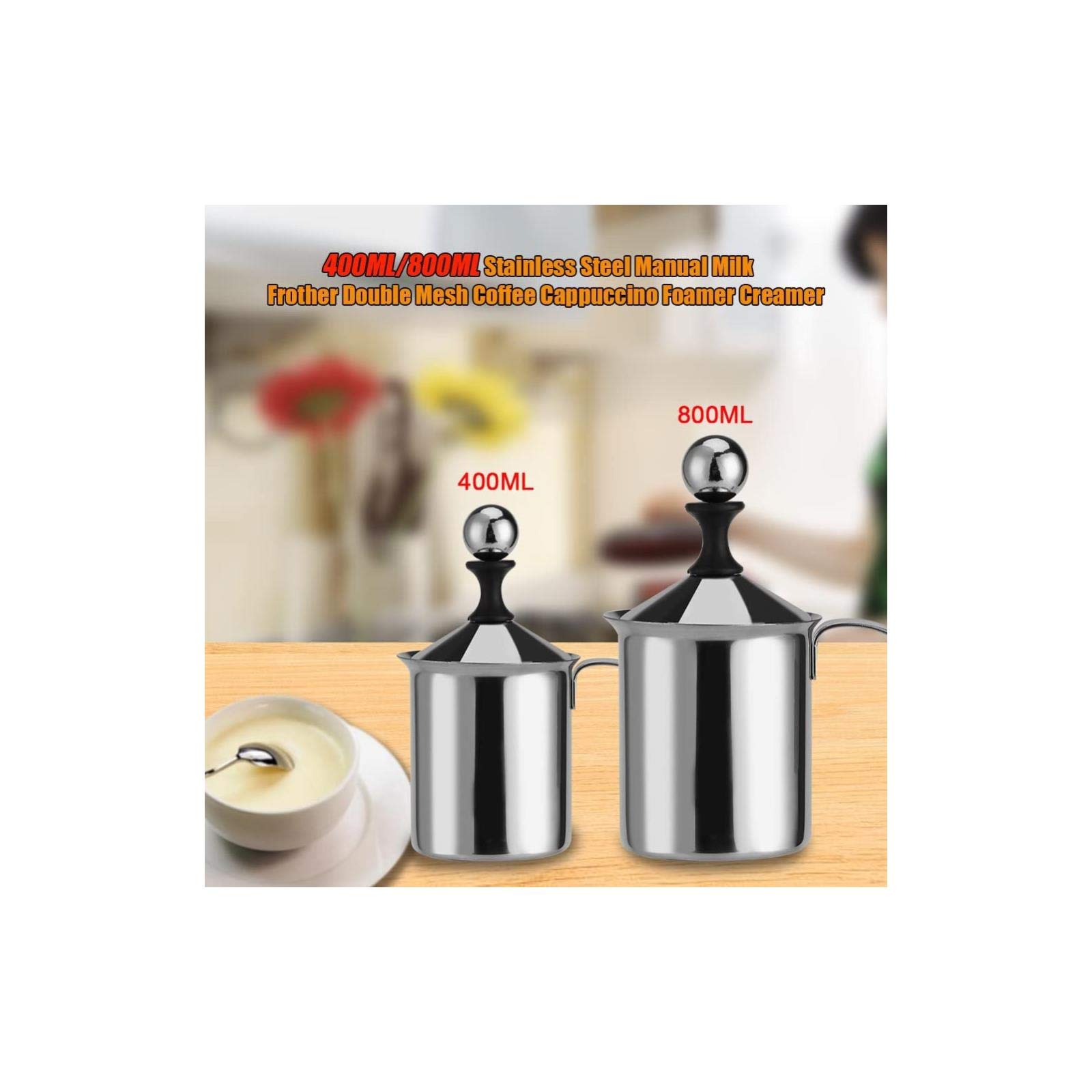 Stainless Steel Manual Milk Frother 400ML/800ML - Double Mesh Coffee Foamer for Cappuccino, Latte & Hot Chocolate - Perfect for Home Baristas & Coffee Lovers