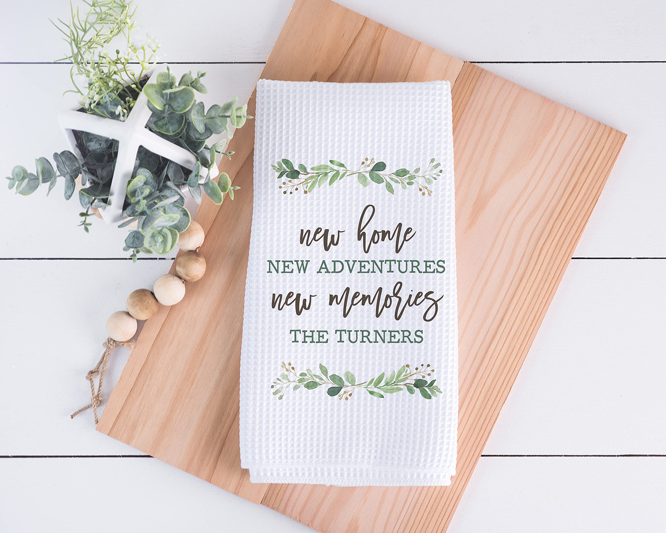 Personalized Custom Waffle Weave Dish Towel - Housewarming & Wedding Gift - Eco-Friendly Eucalyptus Kitchen Towel for New Home Memories - Perfect for Kitchen, Dining & Hostess Gifts