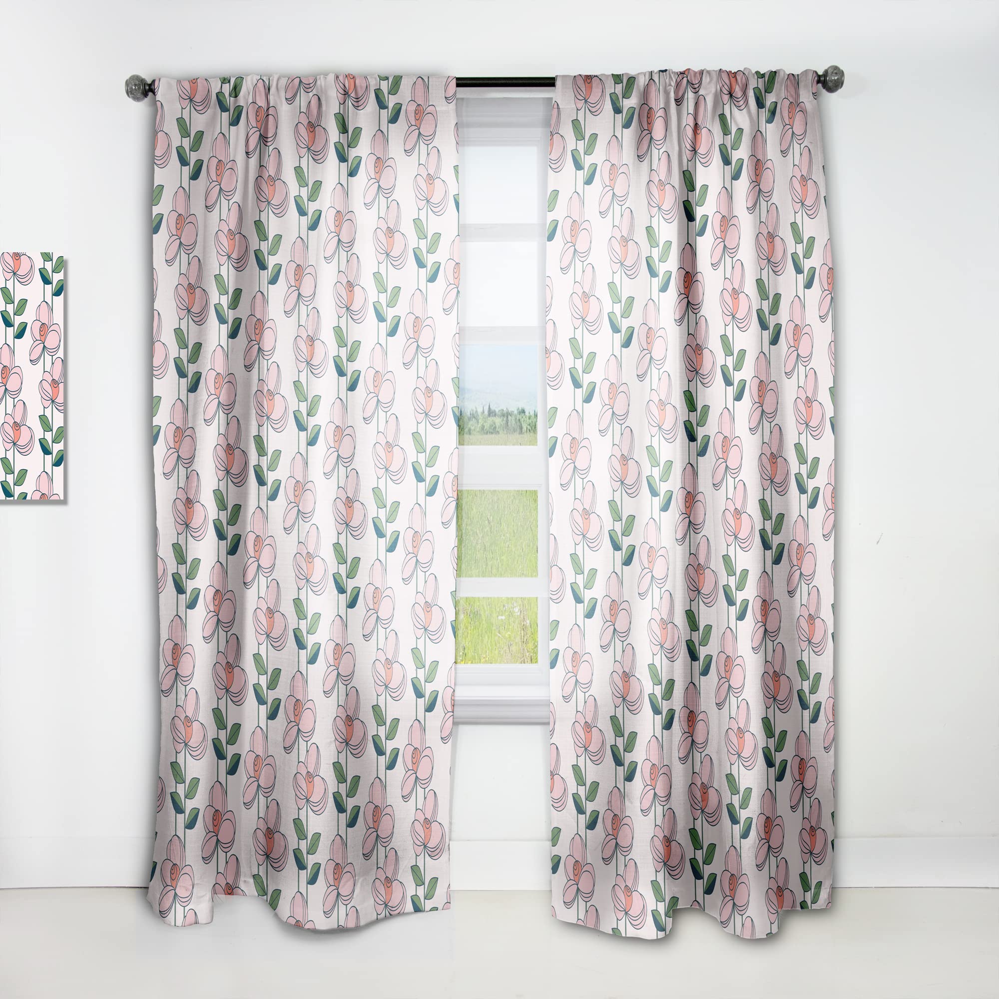 DesignQ Floral Botanical Retro XII Thermal Insulated Curtains - 52x90 Inch Single Panel for Bedroom & Living Room - Perfect for Home Decor, Sun Protection & Energy Efficiency
