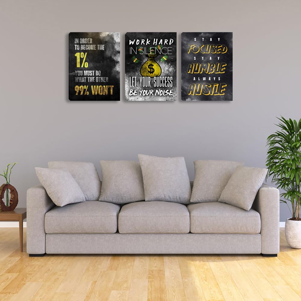 Motivational Canvas Wall Art - Inspirational Entrepreneur Hustle Poster Prints for Office & Home Decor - Work Hard Quotes Framed Artwork (60''W x 28''H) - Perfect for Office, Workplace, Living Room & Home Office Inspiration