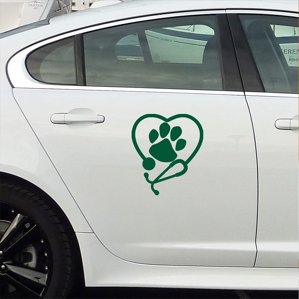Premium Waterproof Vinyl Paw Print Stethoscope Decal Stickers (Green, Set of 2) - Laptop, Phone, Helmet, Car Window, Bumper, Mug, Cup, Door & Wall Decoration for Pet Lovers, Nurses & Medical Students