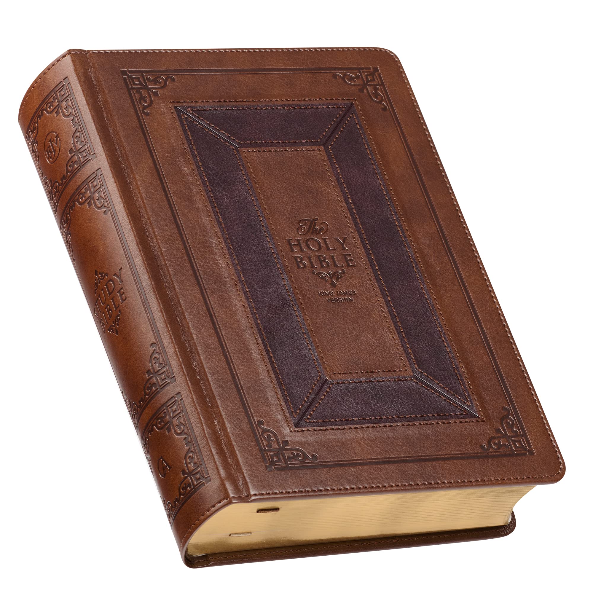 KJV Study Bible, Standard Print Faux Leather Hardcover with Thumb Index - King James Version Holy Bible in Toffee/Burgundy for Personal Devotion, Bible Study Groups & Church Services