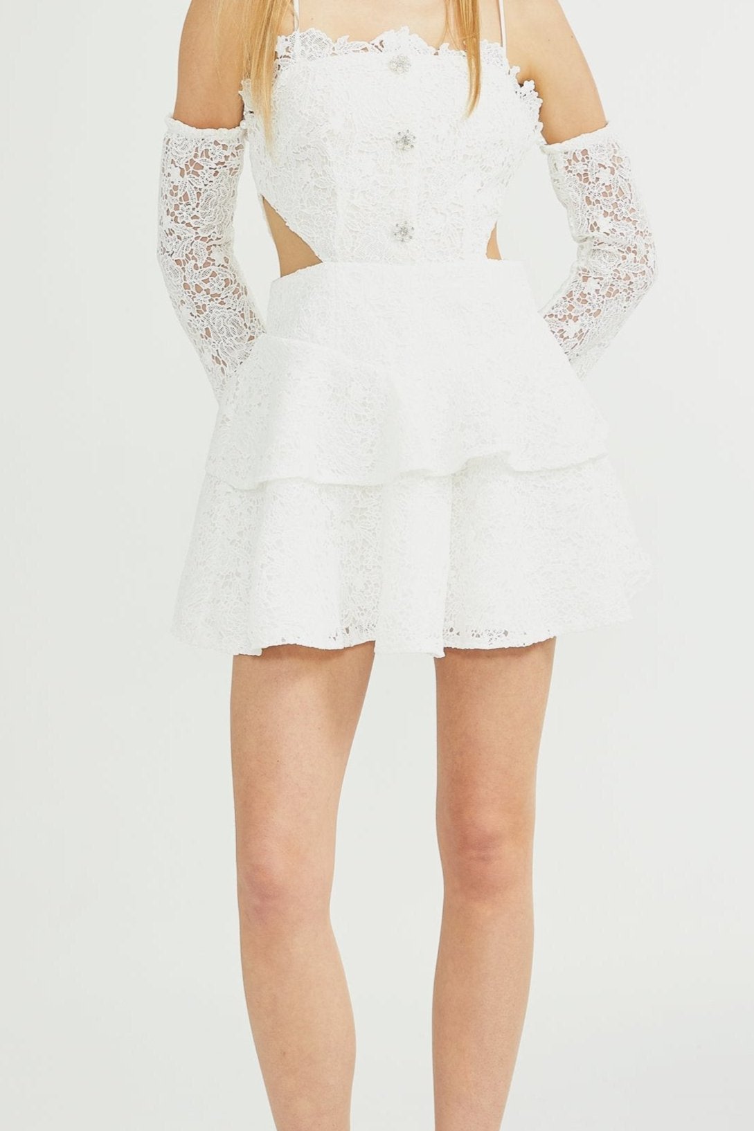 Cyrielle Elegant Lace Tiered Mini Dress - Women's Vintage Floral Party Cocktail Dress for Weddings, Dates & Special Occasions