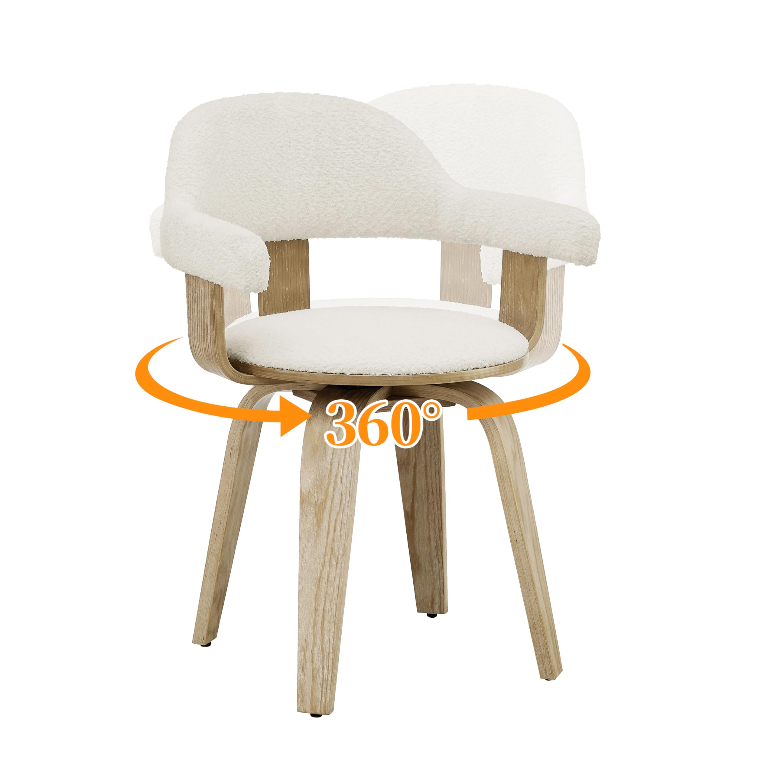 Art Leon Mid Century Modern Swivel Accent Chair - No Wheels Desk Chair with Boucle Fabric & Wood Legs for Home Office, Living Room or Bedroom - White | Perfect for Workspaces, Reading Nooks & Cozy Home Decor
