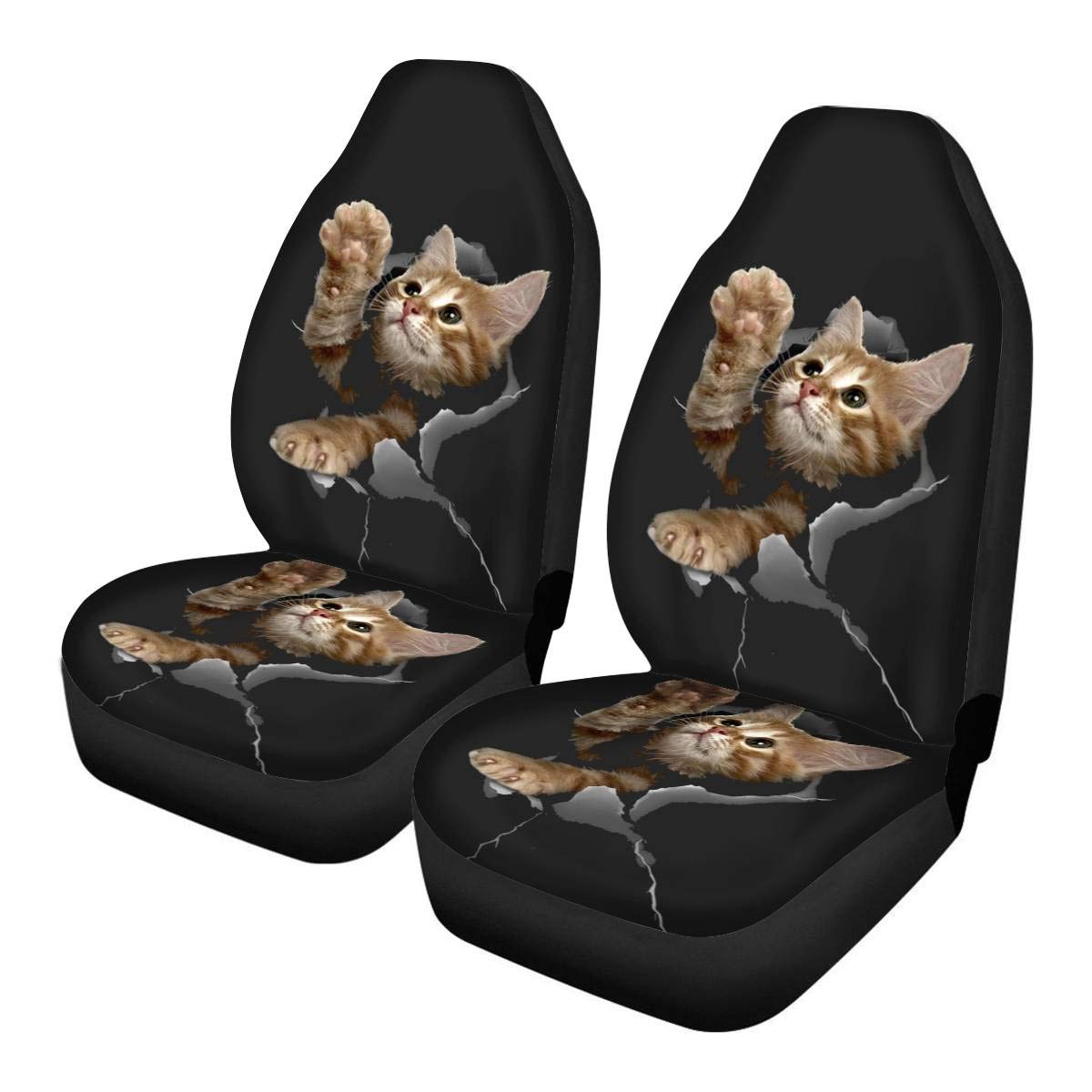 JEOCODY 3D Cat Kitten Front Car Seat Covers - 2-Piece Set, Universal Fit for Most Vehicles, Cars, Sedans, Trucks, SUVs & Vans - Waterproof Pet Seat Protector for Travel & Daily Commute