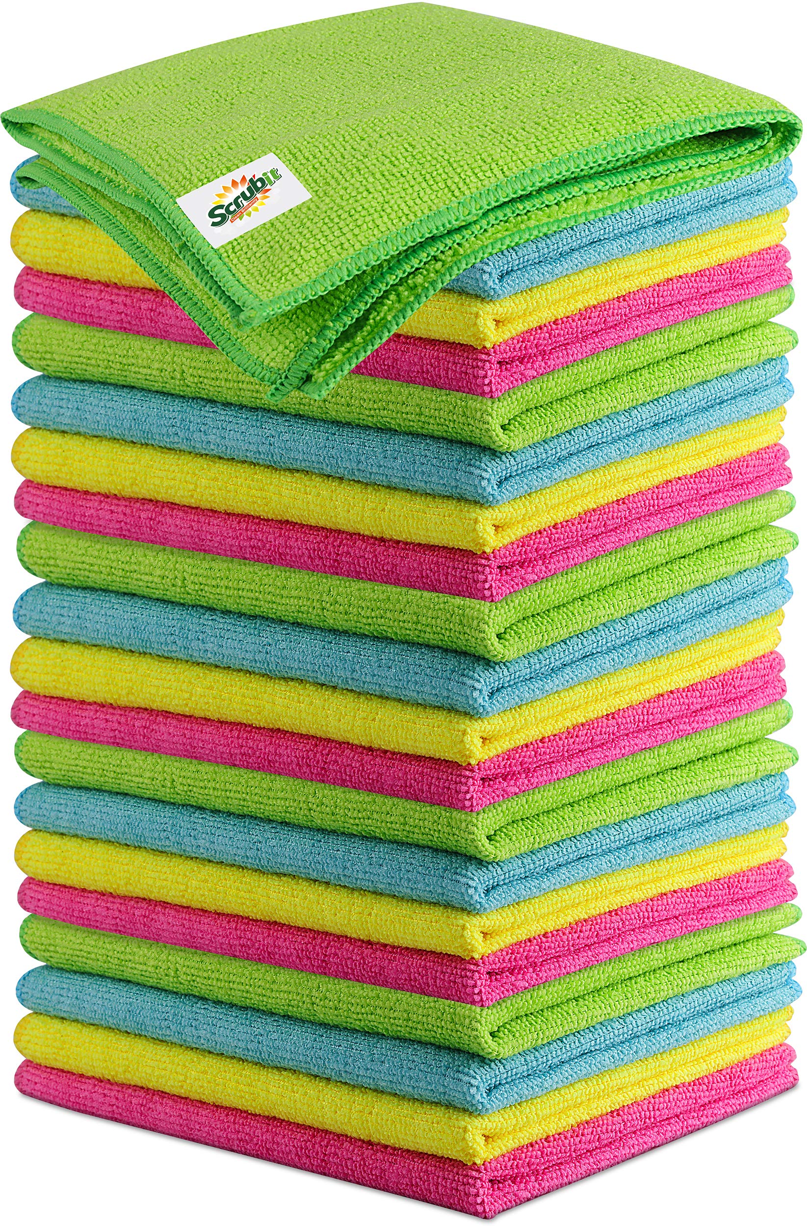 SCRUBIT Premium Microfiber Cleaning Cloths - 24 Pack Ultra Absorbent, Lint-Free Towels for Kitchen, Car, Windows & Household Cleaning | Super Soft Wash Cloths for Dusting, Polishing & Stain Removal