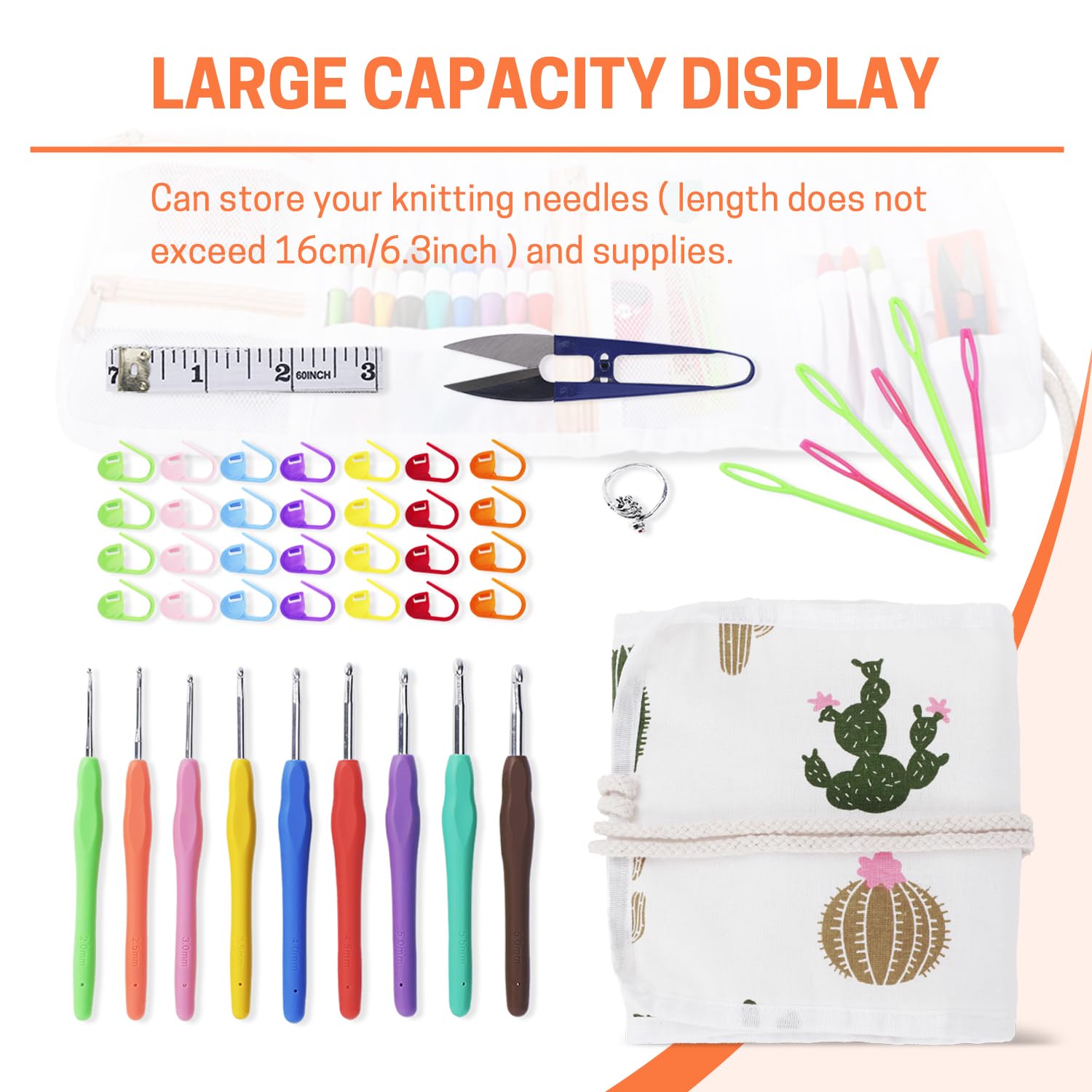Crochet Hook Case Organizer for Knitting Needles & Accessories - Portable & Foldable for Travel