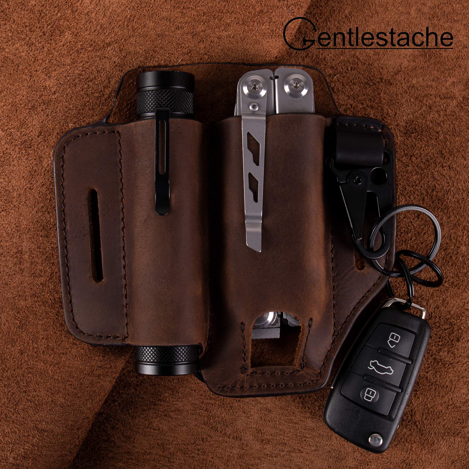 **Leatherman Multitool Sheath - Genuine Leather EDC Pocket Organizer with Key Holder & Flashlight Pouch | Belt-Compatible for Outdoor, Camping & Everyday Carry**