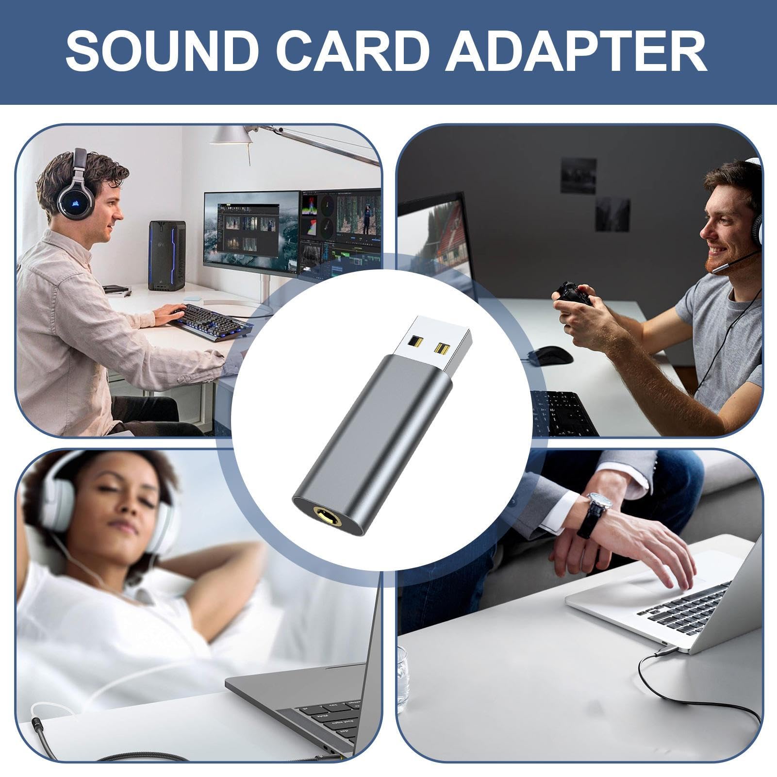 Firulab External USB Sound Card - 3.5mm Aux to USB Plug & Play Audio Adapter for Gaming Headsets | Compatible with League of Legends, PC, Laptop | Perfect for Streaming, Online Gaming & Conference Calls
