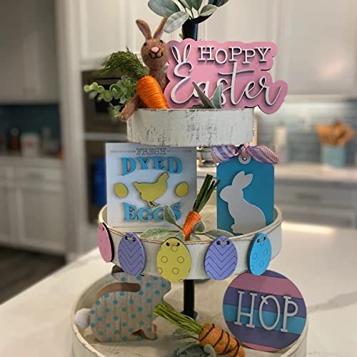 2023 Rustic Farmhouse Easter Decor Set - Wooden Signs, Gnome & Bunny Tiered Tray Decorations for Kitchen, Coffee Bar | Spring Home Decor & Holiday Table Centerpiece