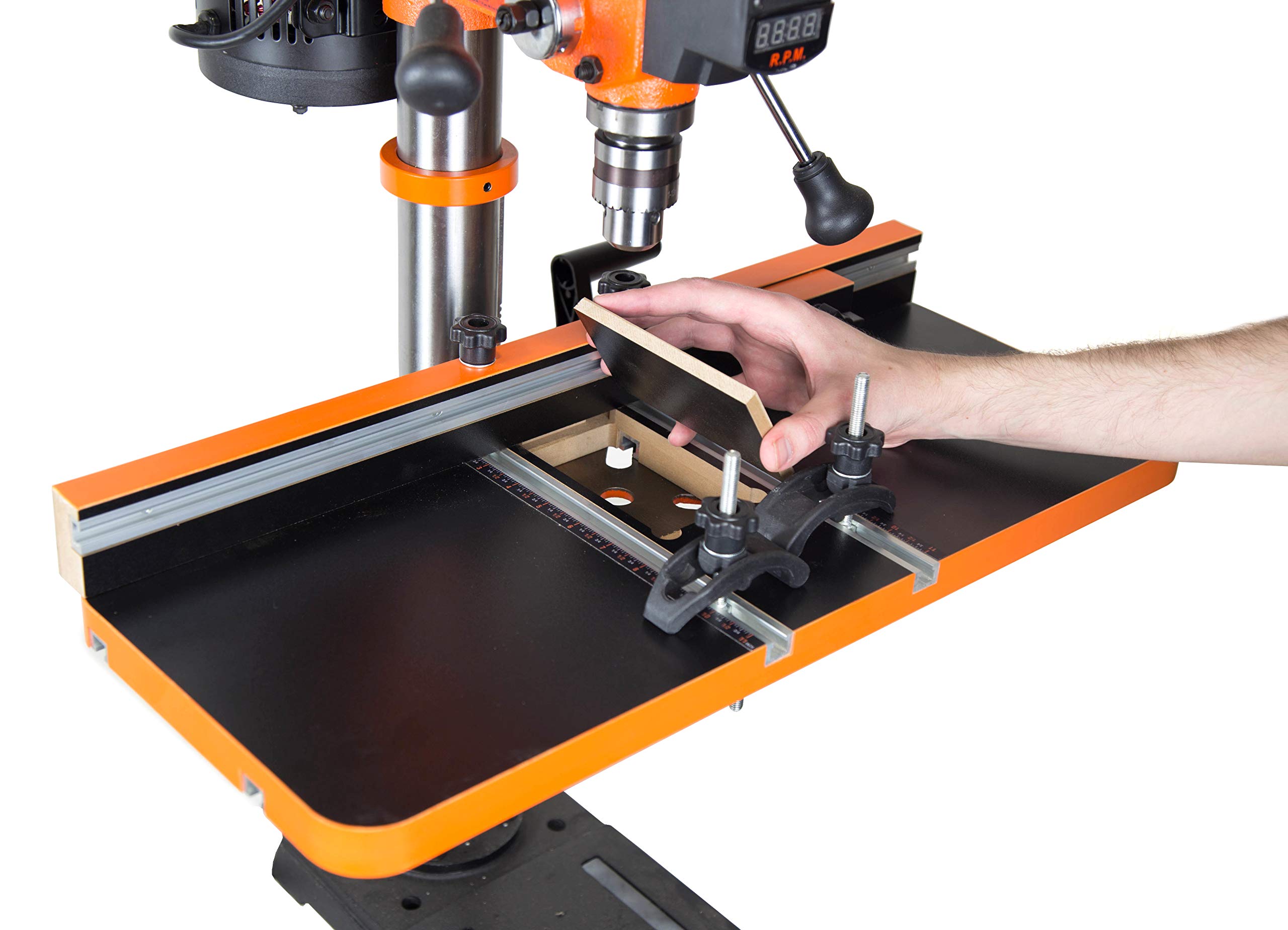 JET 12-Inch Variable-Speed Benchtop Drill Press with WEN 24x12 Drill Press Table & Fence - Perfect for Woodworking, Metal Drilling & DIY Projects