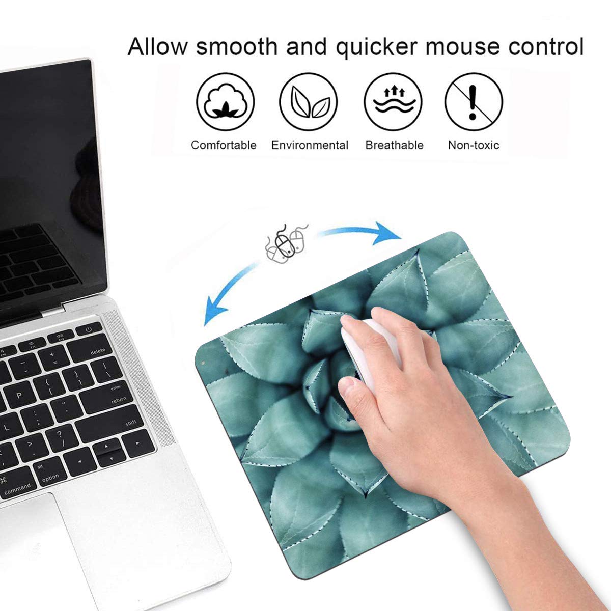 Green Aloe Succulent Plant Mouse Pad & Coasters Set - Non-Slip Rubber Base Rectangle Mouse Pad for Laptop, Computer & Office Accessories | Perfect for Home Office, Gaming & Workspace Decor