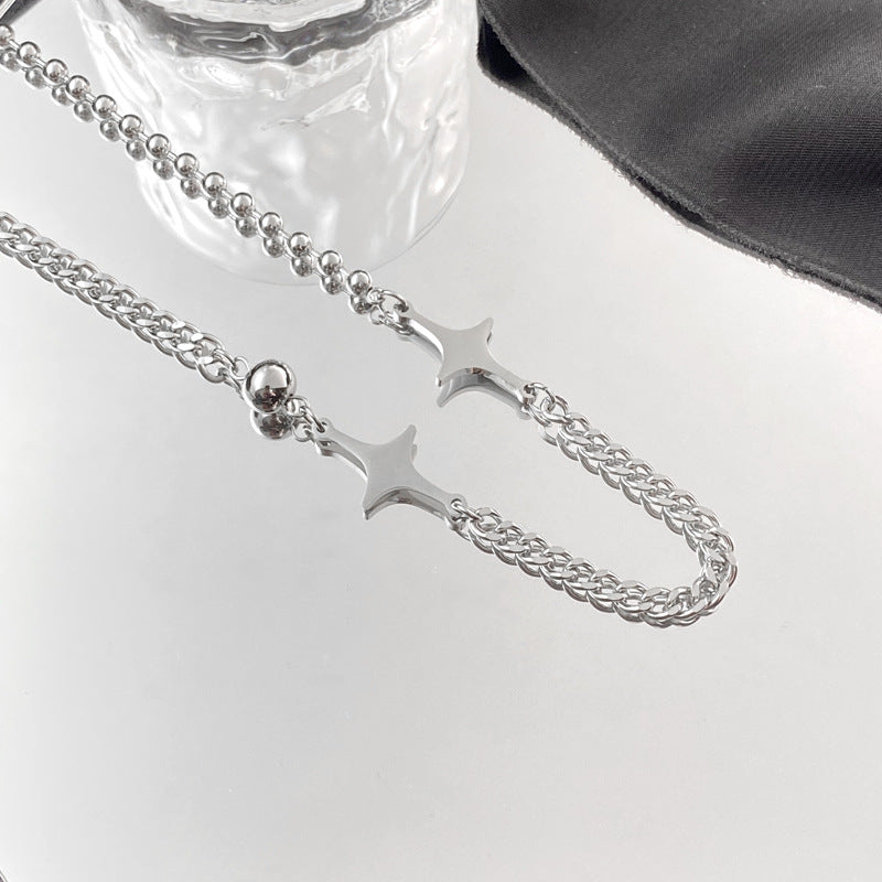 Silver Star Half Bead Chain Y2K Necklace for Women - Trendy Layered Choker Jewelry | Perfect for Parties, Dates & Everyday Wear