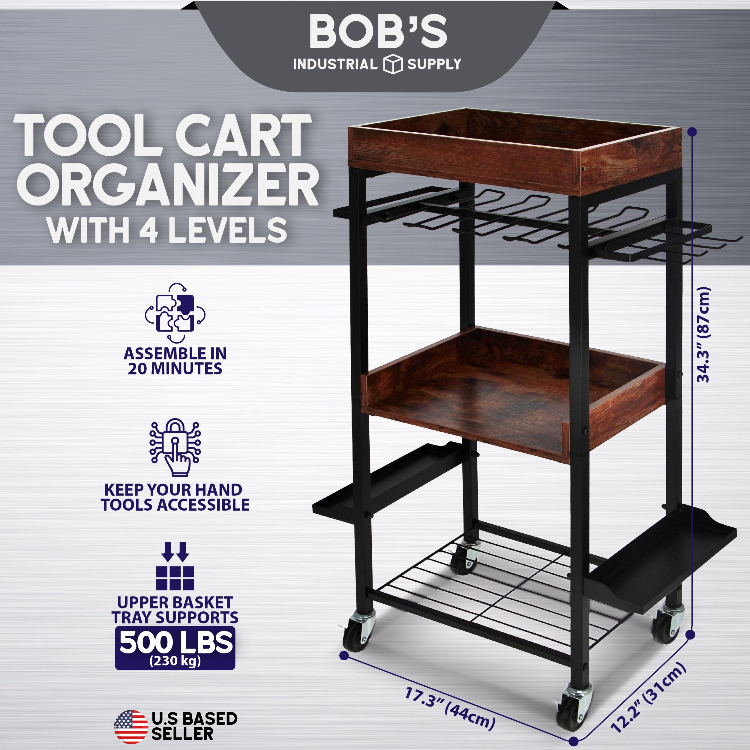 4-Tier Rolling Tool Cart with Drill Storage - Heavy Duty Garage Organizer for Power Tools & Accessories - Perfect for Workshop, Construction Site & DIY Projects