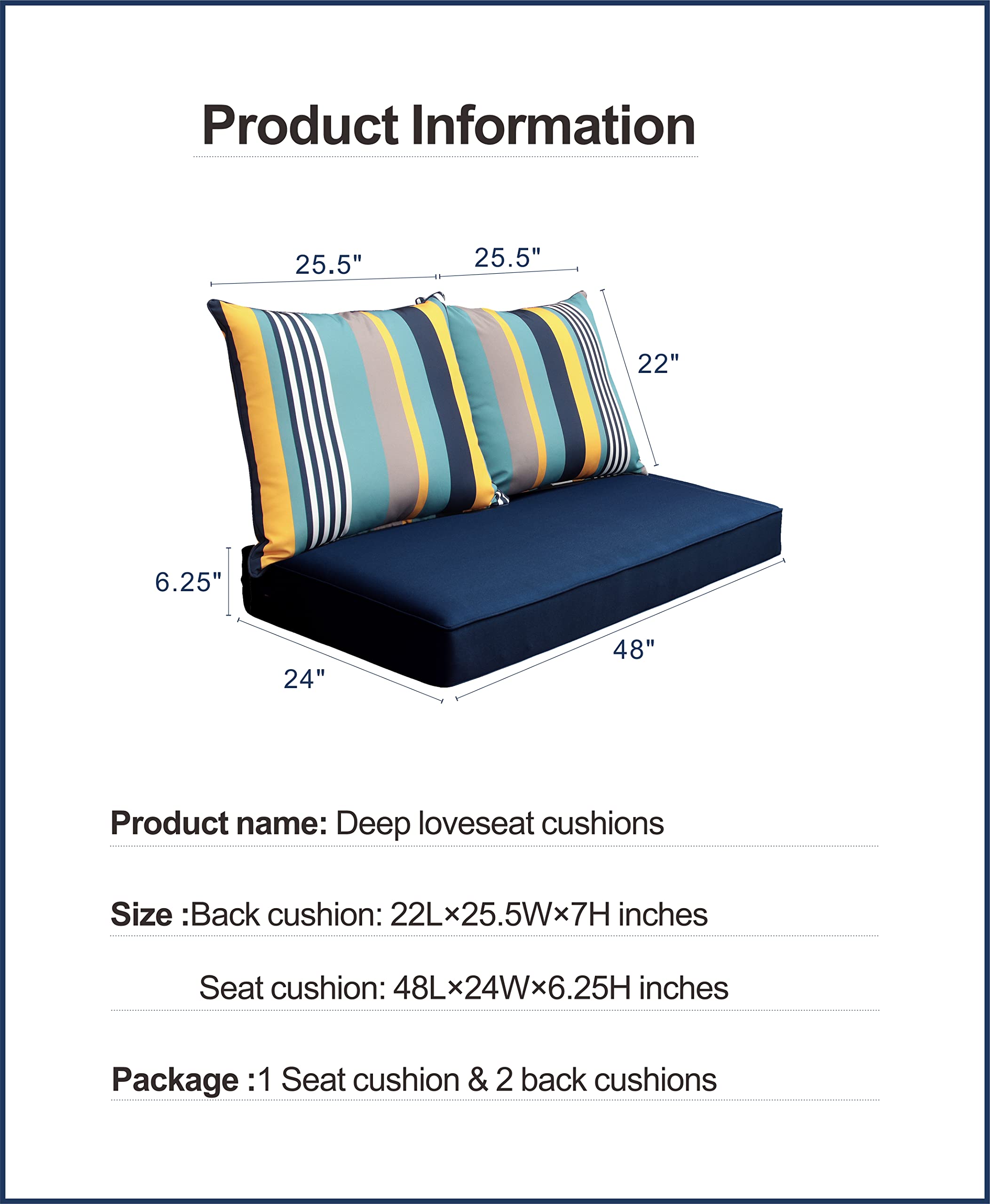 BOSSIMA Patio Furniture Cushions - Deep Seat Loveseat Cushion Set for Indoor & Outdoor Use, Comfortable Green/Blue Paisley Design - Perfect for Garden, Poolside, Deck, and Patio Seating