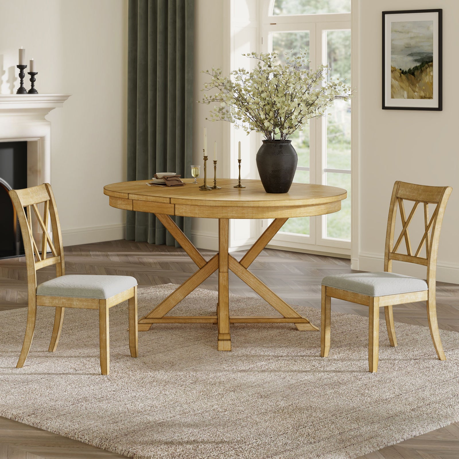 Amaya Rustic Modern Farmhouse Solid Wood Dining Chairs Set of 2 - Sturdy Wooden Kitchen Chairs for Dining Room, Breakfast Nook & Farmhouse Decor