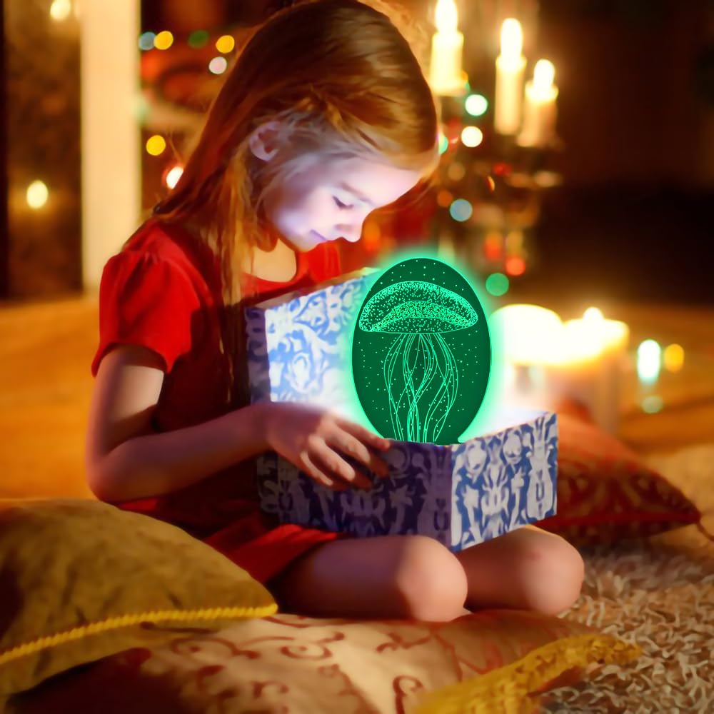3D Illusion LED Jellyfish Lamp - Color Changing Night Light for Kids & Teens, Best Birthday & Christmas Gift for Boys & Girls - Perfect for Bedroom, Nursery, and Relaxation (Purple)