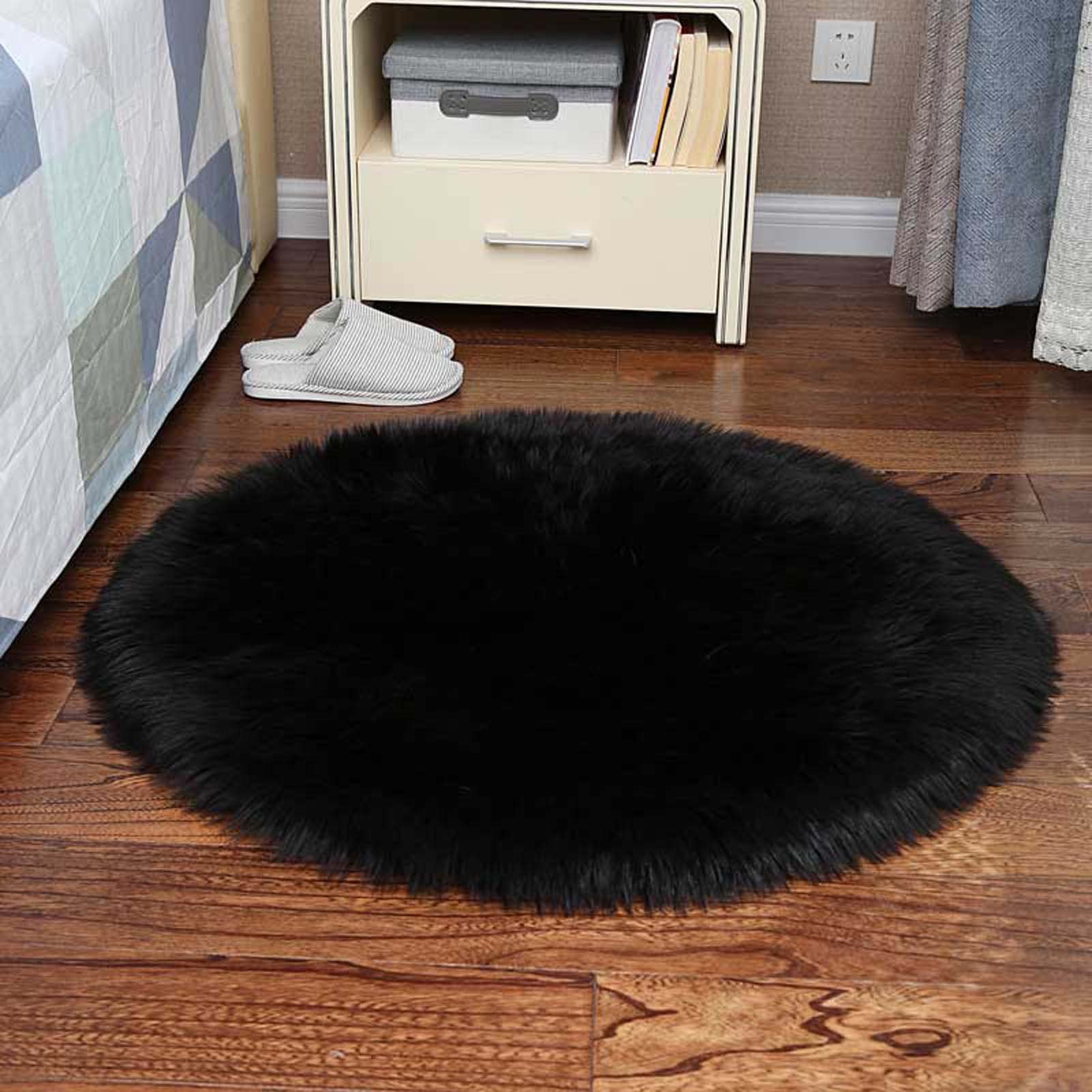 Luxury Soft Faux Sheepskin Round Area Rug 6ft - Fluffy Plush Circle Rug for Bedroom & Living Room - Cozy Fake Fur Floor Carpet - Perfect for Home Decor, Nursery, and Cozy Reading Nook - Black