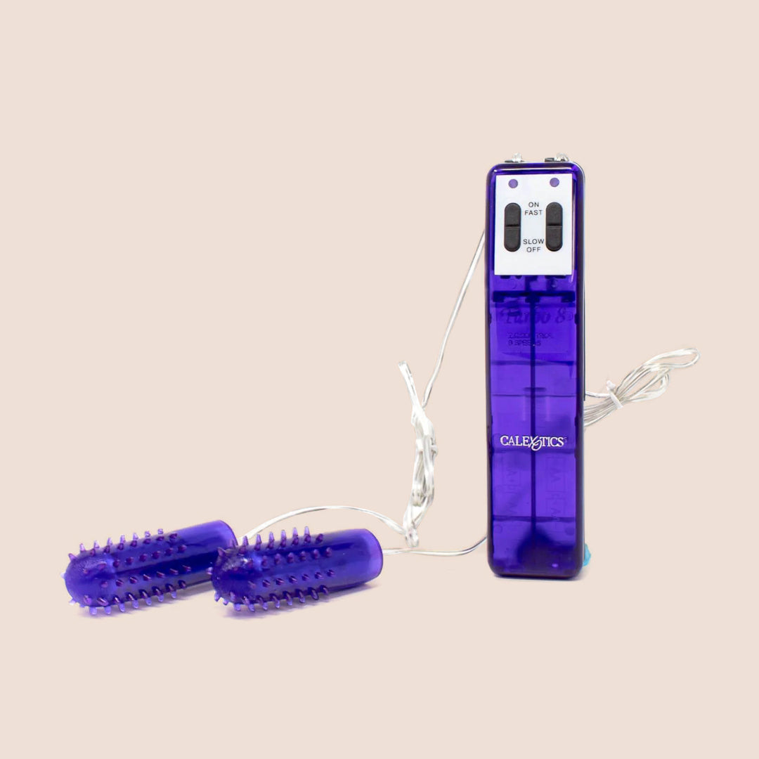 Pocket Exotics® Turbo 8 Accelerator™ Double Bullet Vibrator with Removable Tickler Sleeves - Powerful Personal Massager for Couples & Solo Play