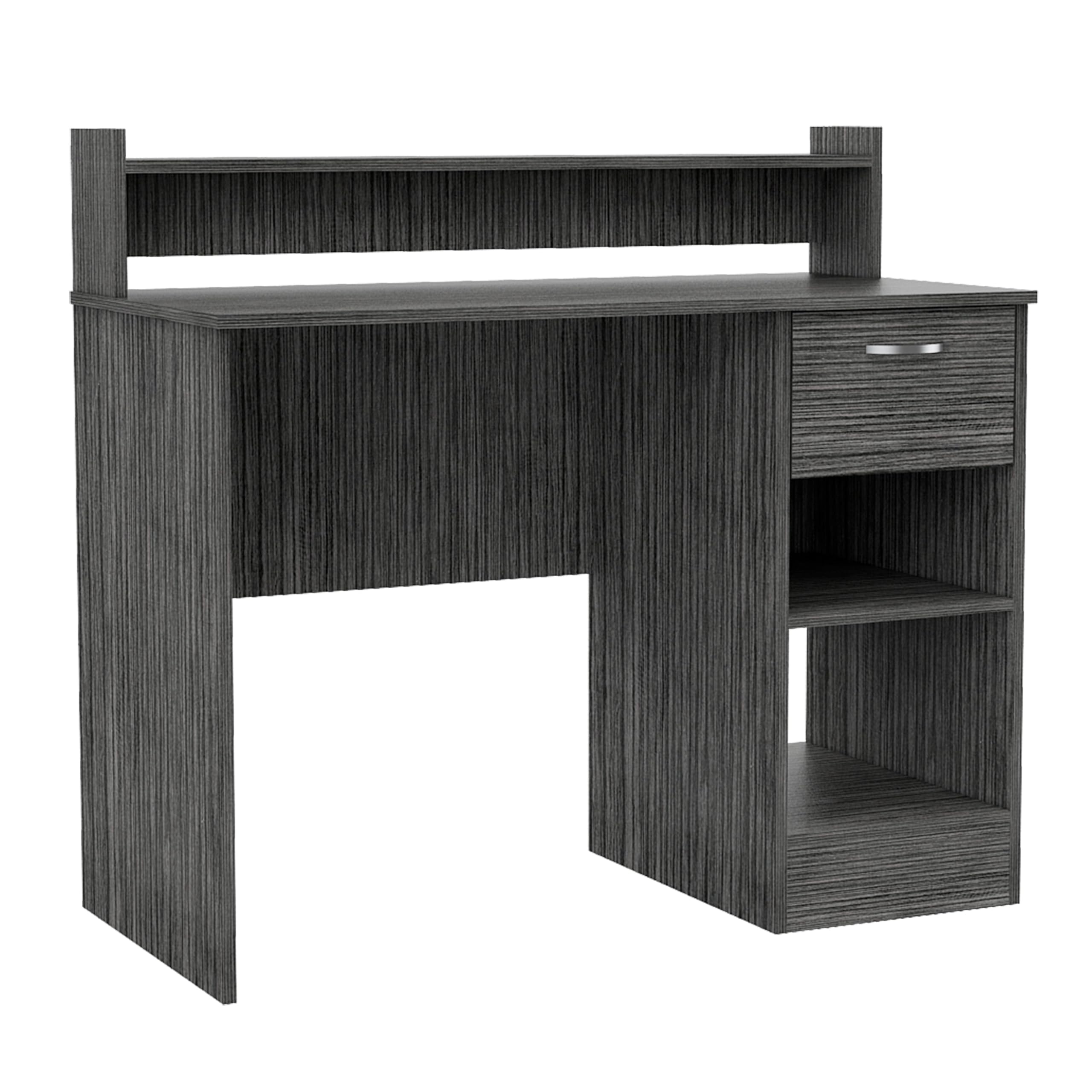 Tuhome Manaos 40-Inch Wide Writing Computer Desk with Multiple Shelves & Drawer - Smokey Oak Finish | Perfect for Home Office, Study Room & Small Workspace