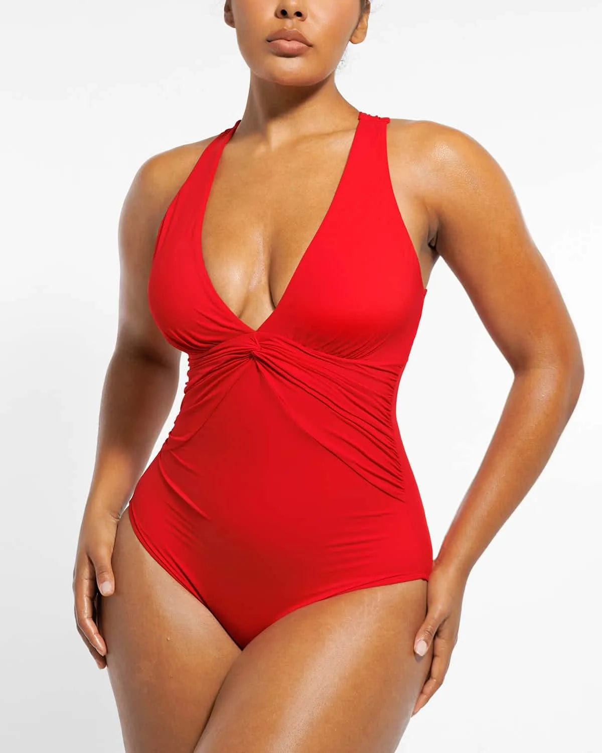 Smart Sculpt Ruched Twist Front Shaping Swimsuit - Slimming One Piece Bathing Suit for Women - Perfect for Beach Vacations, Pool Parties & Summer Getaways