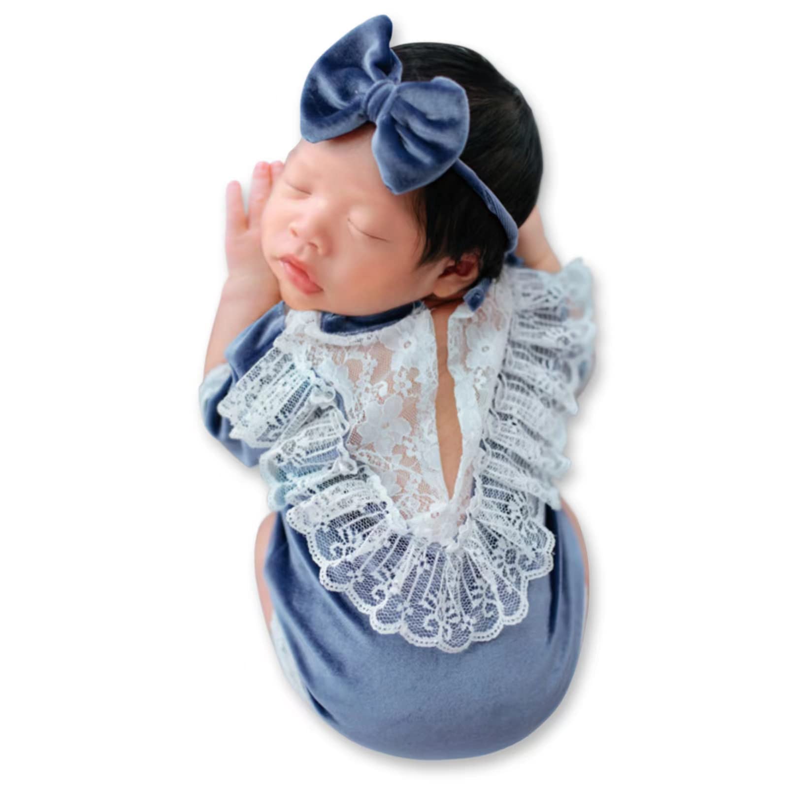 Newborn Baby Girl Lace Romper Outfit with Headband - Princess Costume for Newborn Photography Props & Infant Photo Shoots - Perfect for Baby Showers, Christenings, and First Birthday Parties