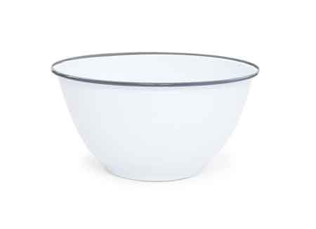 Vintage Style Enamelware Serving Bowl - 5 Quart Capacity with Classic Grey Rim - Perfect for Family Dinners, Picnics & Rustic Kitchen Decor