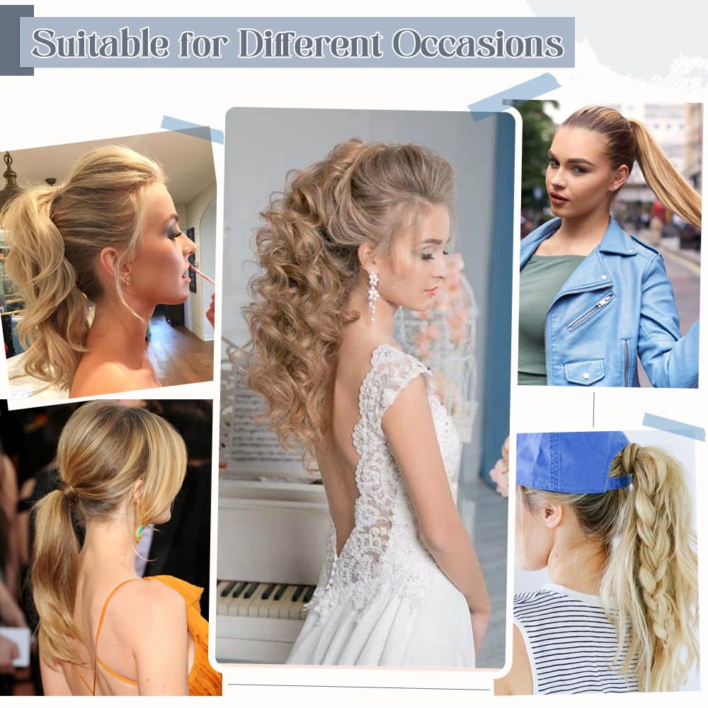 Rich Choices 20 Inch Human Hair Ponytail Extension - Clip In Remy Hair Ponytail with Balayage Highlights (Ash Blonde/Bleach Blonde, 120g) for Women - Perfect for Parties, Weddings & Everyday Styling