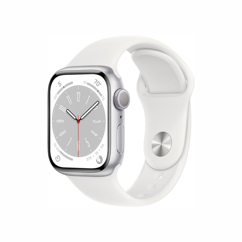 Apple Watch Series 8 (GPS) 41mm Silver Aluminum Case with White Sport Band S/M - Perfect for Fitness Tracking & Everyday Wear