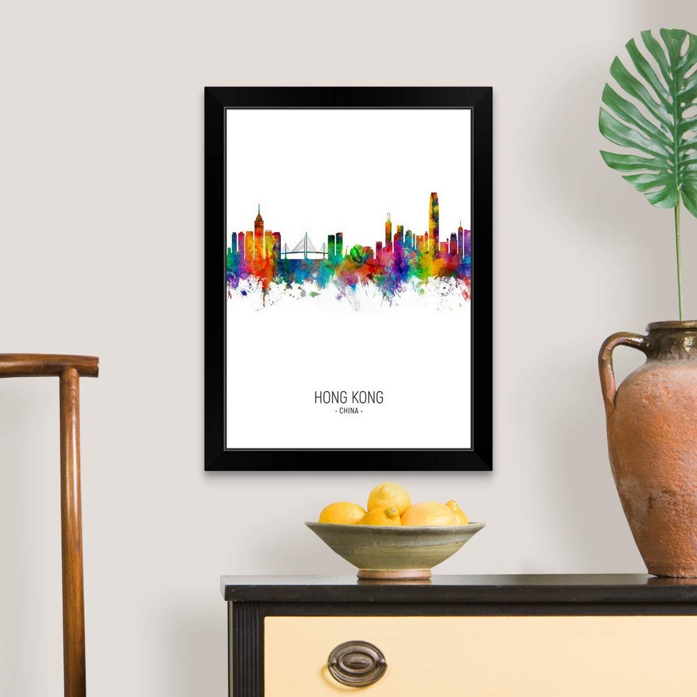 Hong Kong Skyline Black Framed Wall Art Print - Modern Cityscape Artwork for Home & Office Decor
