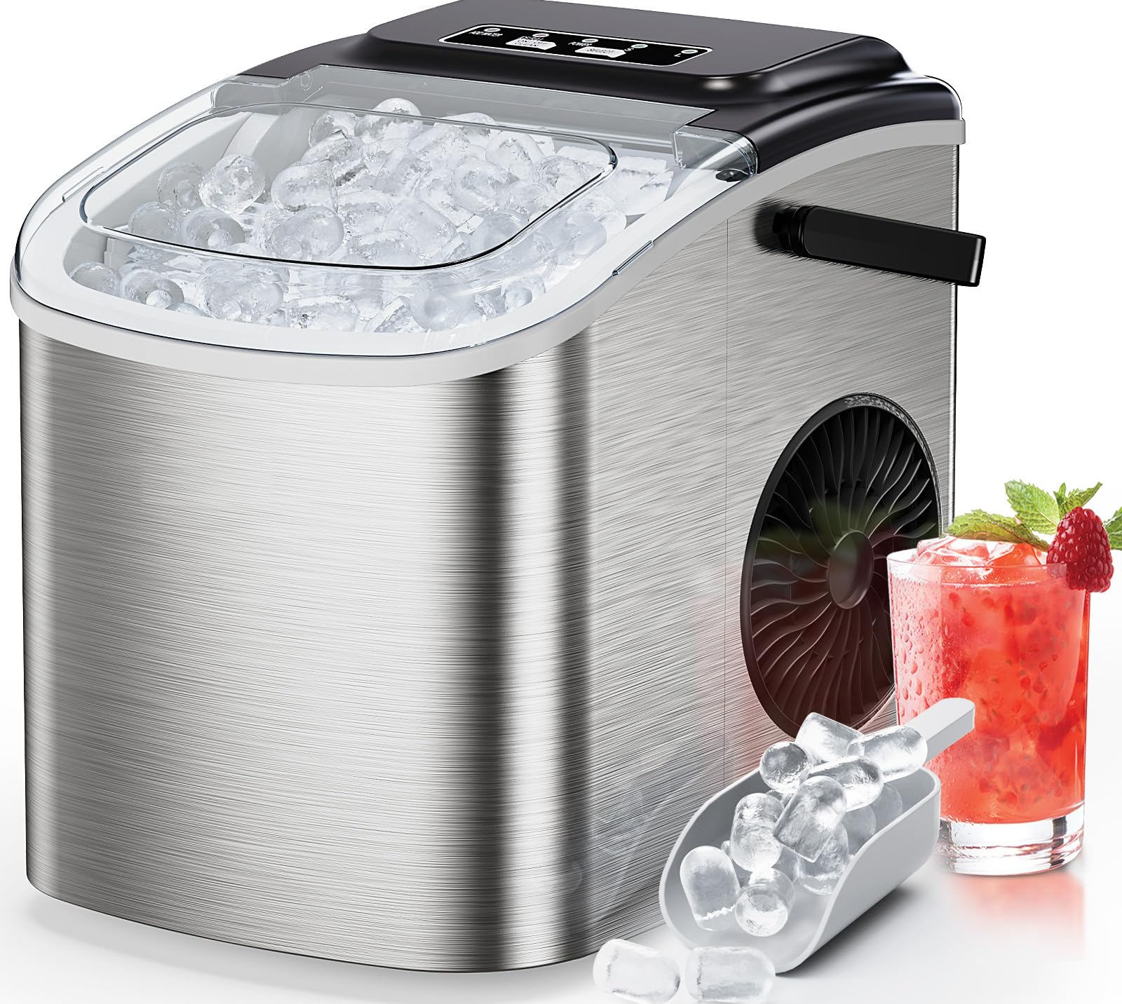 Portable Ice Maker Machine for Countertop - 6-Minute Quick Ice Production, 26LBS/24H Capacity, Self-Cleaning with Ice Scoop & Basket - 2 Ice Cube Sizes (Bullet & Cube) for Home, Kitchen, Office, Bar, Parties - Perfect for Cocktails, Iced Coffee & Outdoor Entertaining