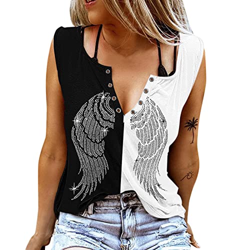 Women's Sleeveless V-Neck Floral Printed Gauze Tank Top - Loose Fit Casual Summer Blouse (Black, XL) | Perfect for Beach Outings, Yoga & Everyday Wear