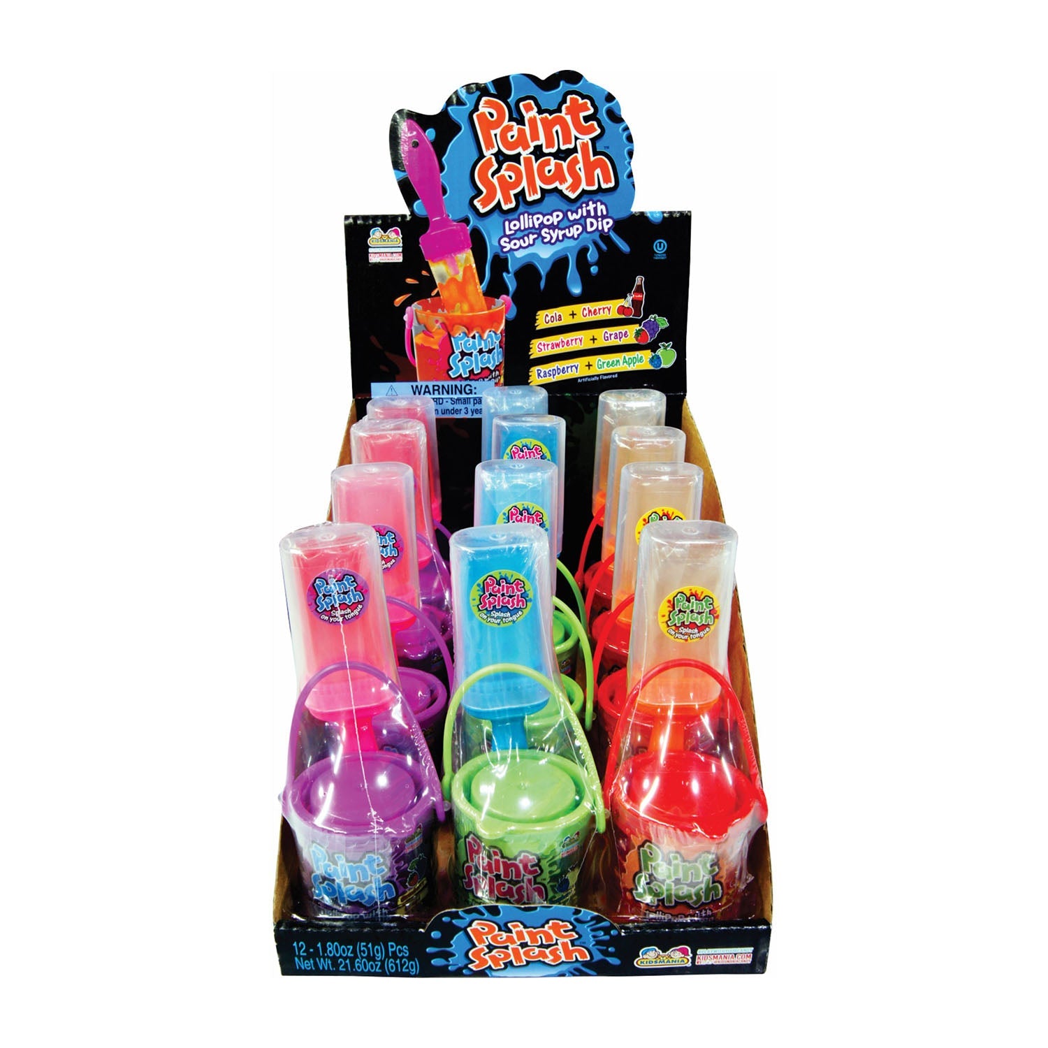 Kidsmania Paint Splash Sour Syrup Candy | 12 Count Box | Fun Party Favors & Classroom Treats for Kids
