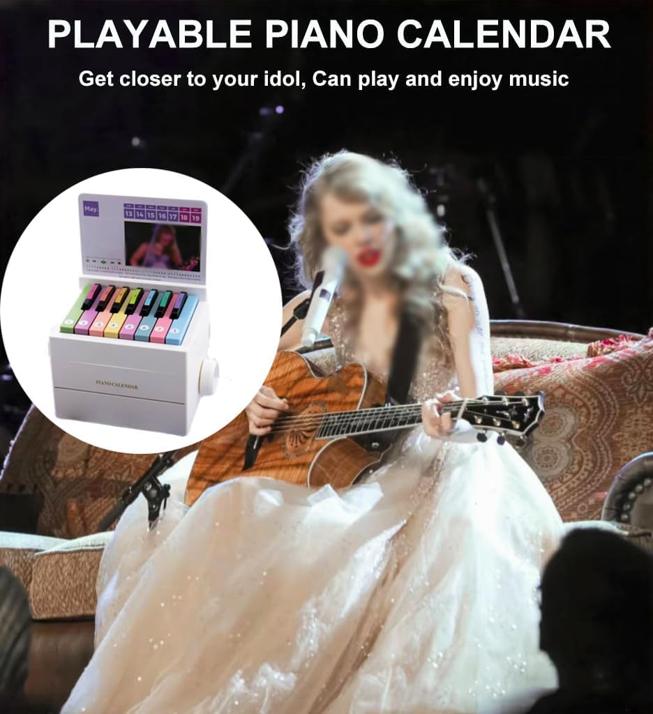 2025 Singer Taylor Piano Desk Calendar - Mini Playable Piano Table Calendar with 52 Weeks of Music Sheets | Perfect Gift for Musicians, Family & Friends | Home Office Decor, Music Practice Aid (White)
