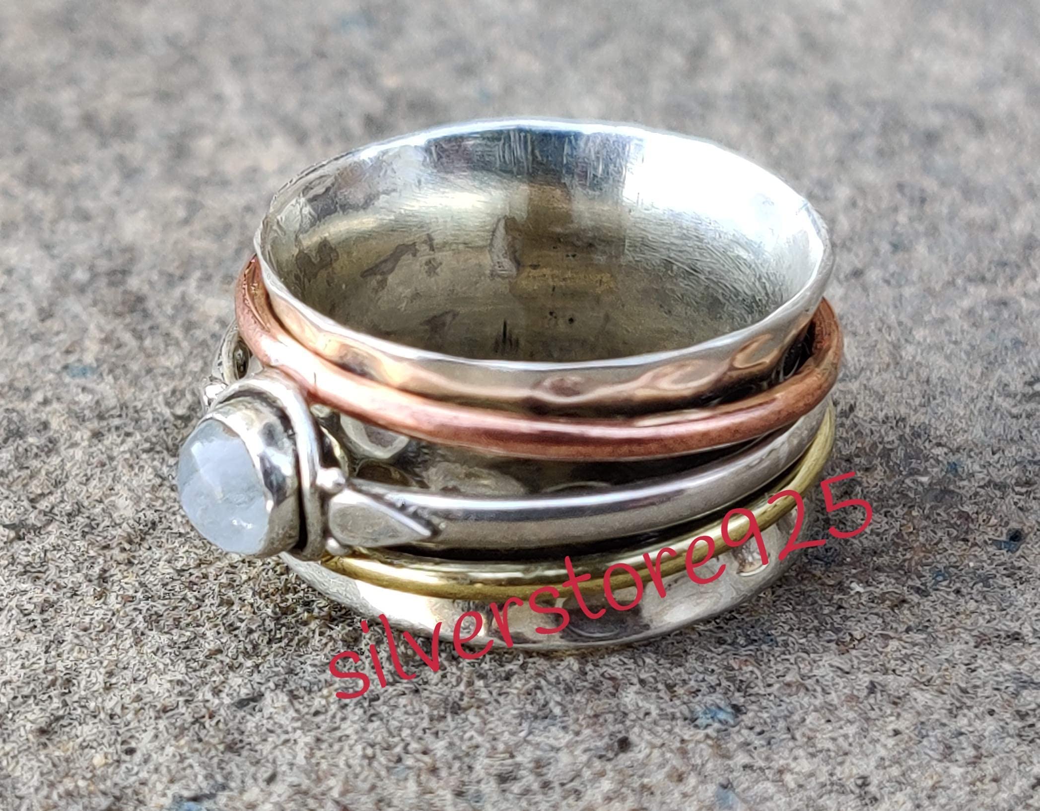 Moonstone Spinner Ring for Women - Handmade Silver Meditation & Anxiety Relief Ring - Elegant Spinning Statement Band Jewelry - Perfect for Stress Relief, Mindfulness & Fashion Accessories