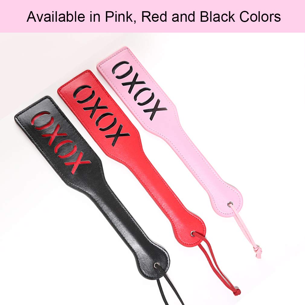 XOXO Spanking Paddle for Adults - 12.8 Inch BDSM Faux Leather Spanking Toy in Pink | Sensual Play, Couples Bonding & Kinky Fun for Bedroom Use