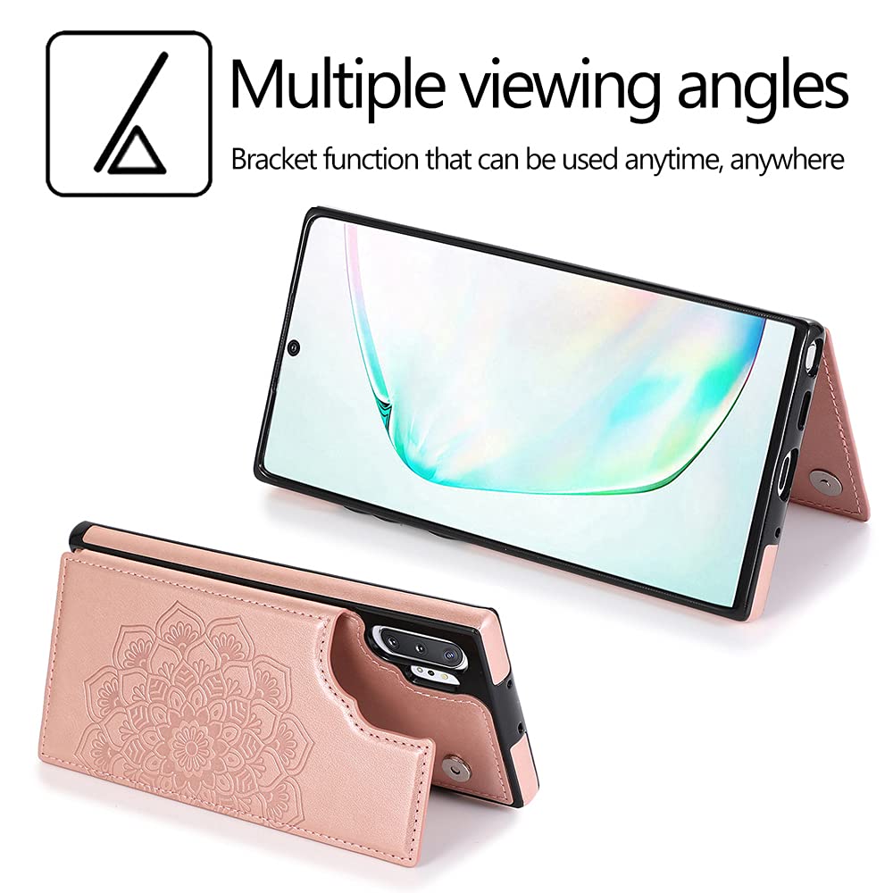Premium PU Leather Wallet Case for Samsung Galaxy Note 10 with Card Holder & Kickstand - Rose Gold Women's Protective Cover with Tempered Glass Screen Protector | Perfect for Business, Travel & Everyday Use