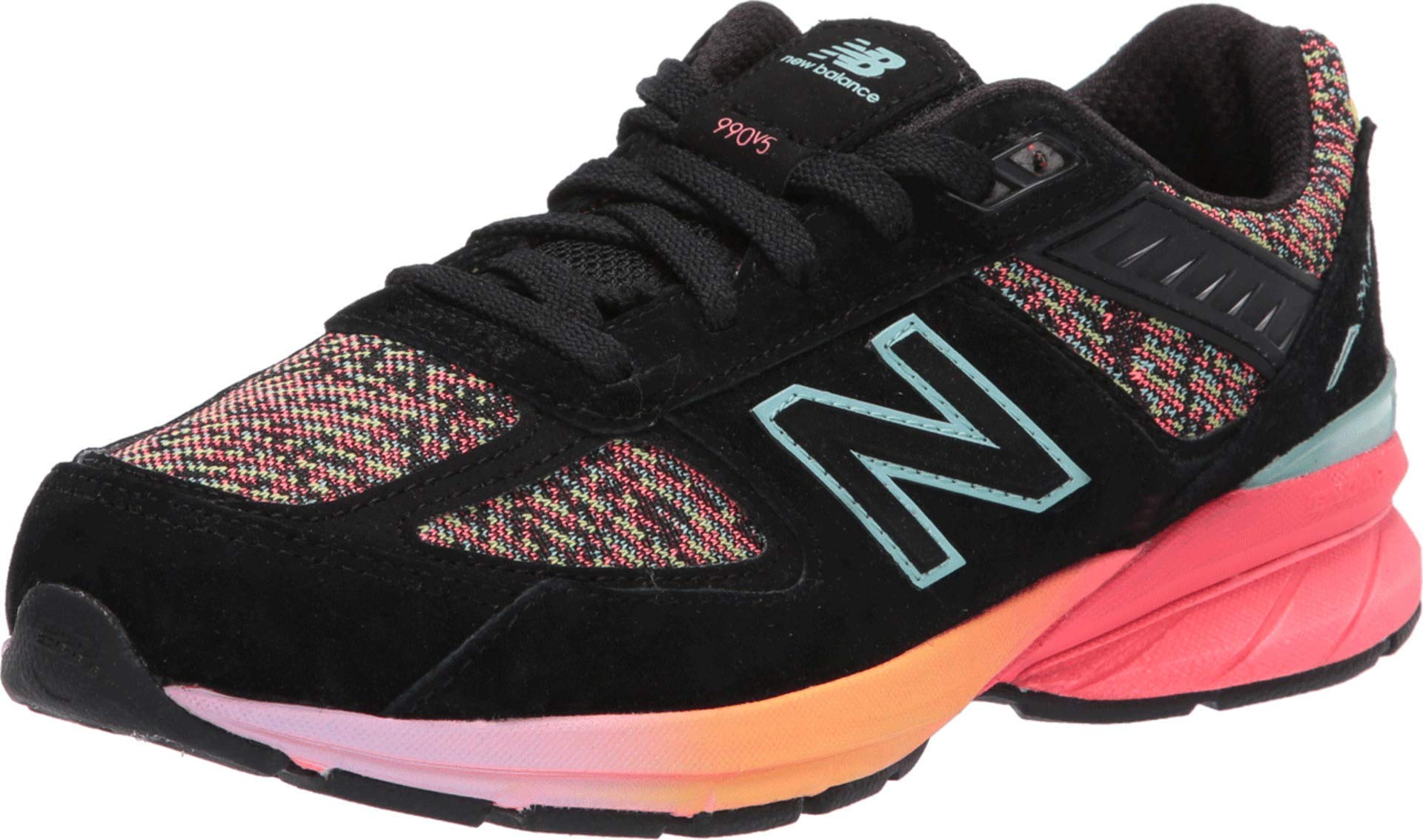 New Balance Kids 990v5 Running Shoes - Black/Tahitian Pink - Lightweight & Durable Sneakers for Boys & Girls - Perfect for School, Sports & Everyday Wear