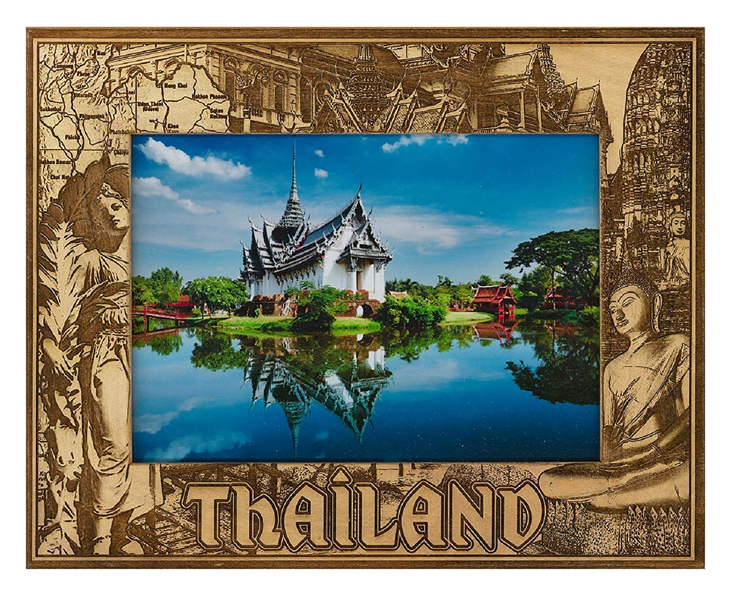 Thailand Laser Engraved Wood Picture Frame 4x6 Inch - Handmade Wooden Photo Frame for Wall Display, Wedding, Anniversary & Home Decor Gifts
