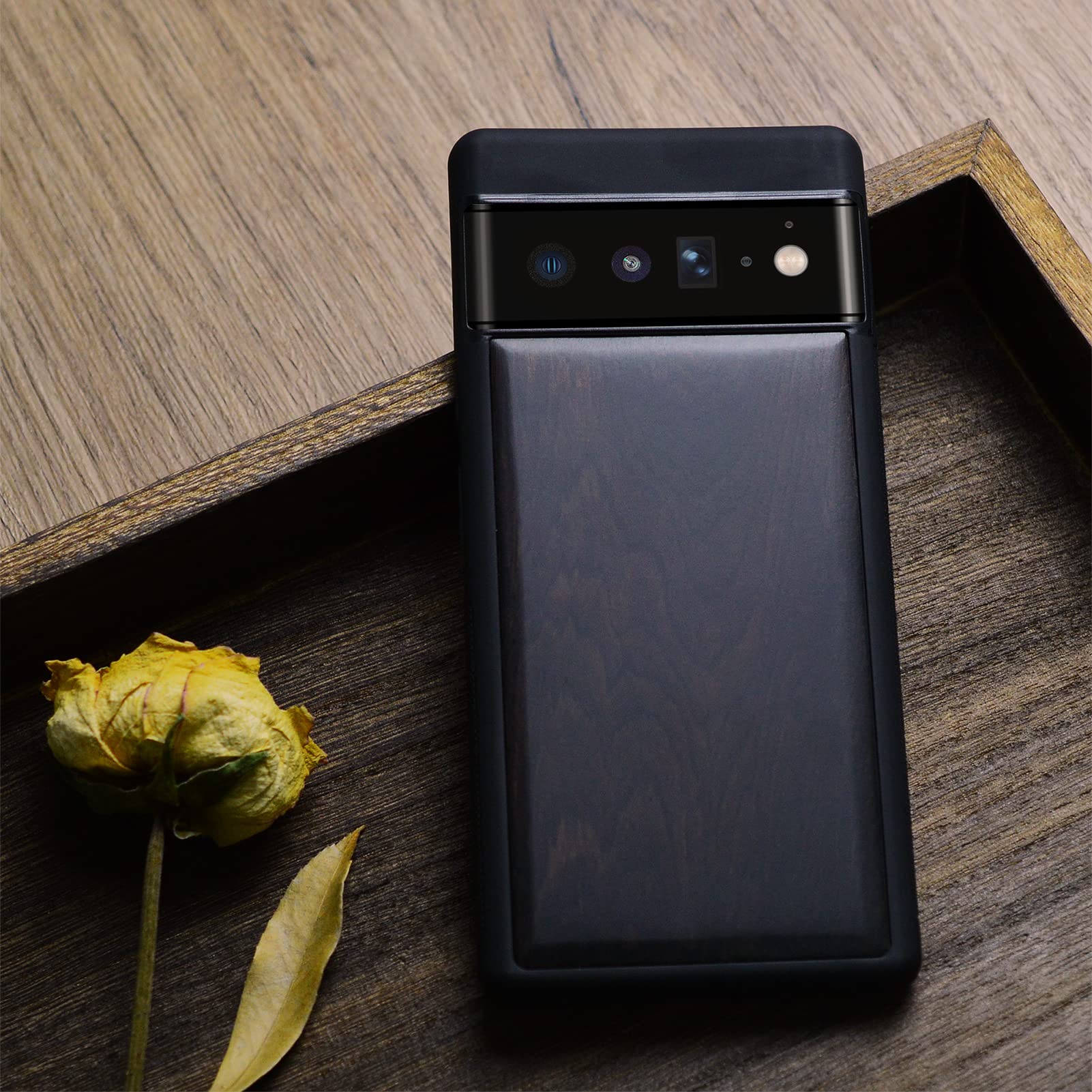 Premium Wooden Case for Google Pixel 6 Pro (2021) - Natural Wood & Shockproof TPU Hybrid Protective Cover - Elegant Blackwood Design - Perfect for Business, Travel & Outdoor Use