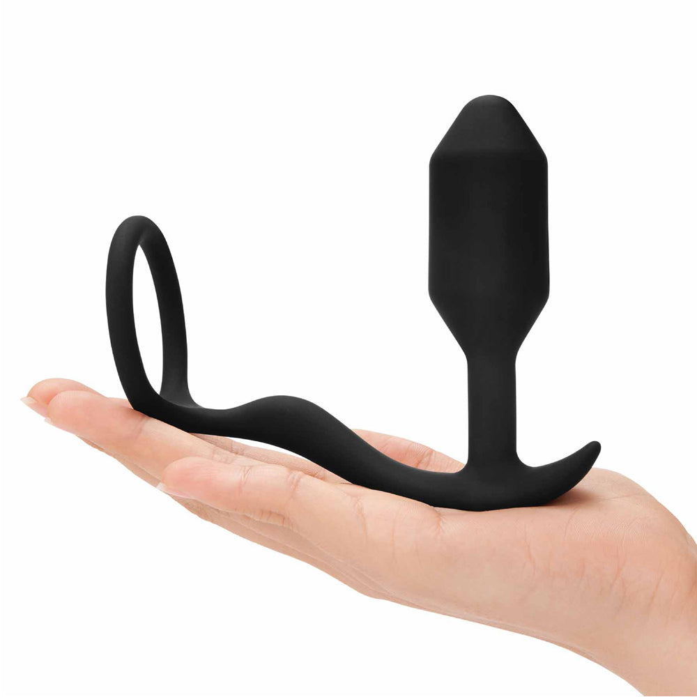 B Vibe Vibrating Snug & Tug Weighted Anal Plug & Penis Ring - Medium Size for Enhanced Pleasure | Perfect for Couples Play & Solo Exploration