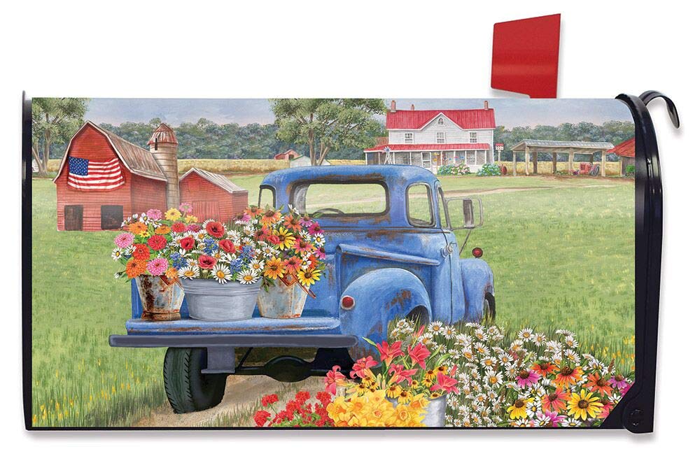 Briarwood Lane Farm-Themed Spring Magnetic Mailbox Cover - Floral Pickup Truck Design for Standard Mailboxes | Perfect for Farmhouse, Countryside & Rural Home Decor